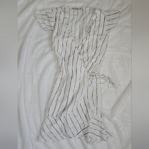Abercrombie & Fitch White and Black Striped Wrap Dress